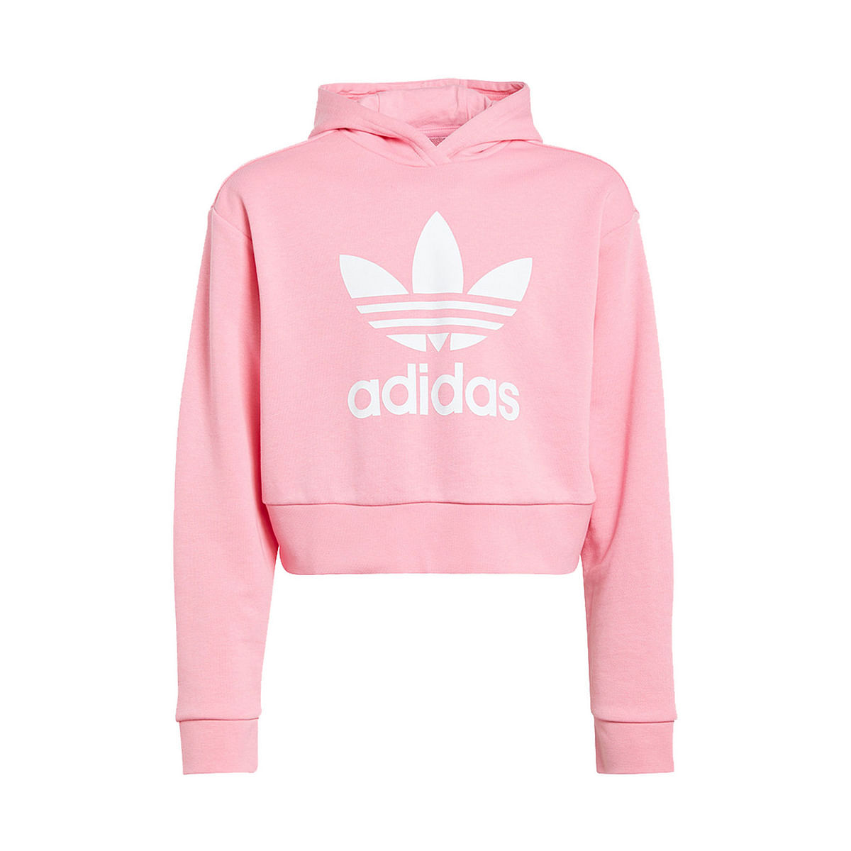 ADIDAS ORIGINALS FELPA CON CAPPUCCIO CROP TREFOIL BAMBINA 047976901 PINK PINK WHITE Felpe Abbigliamento Bambino Moda