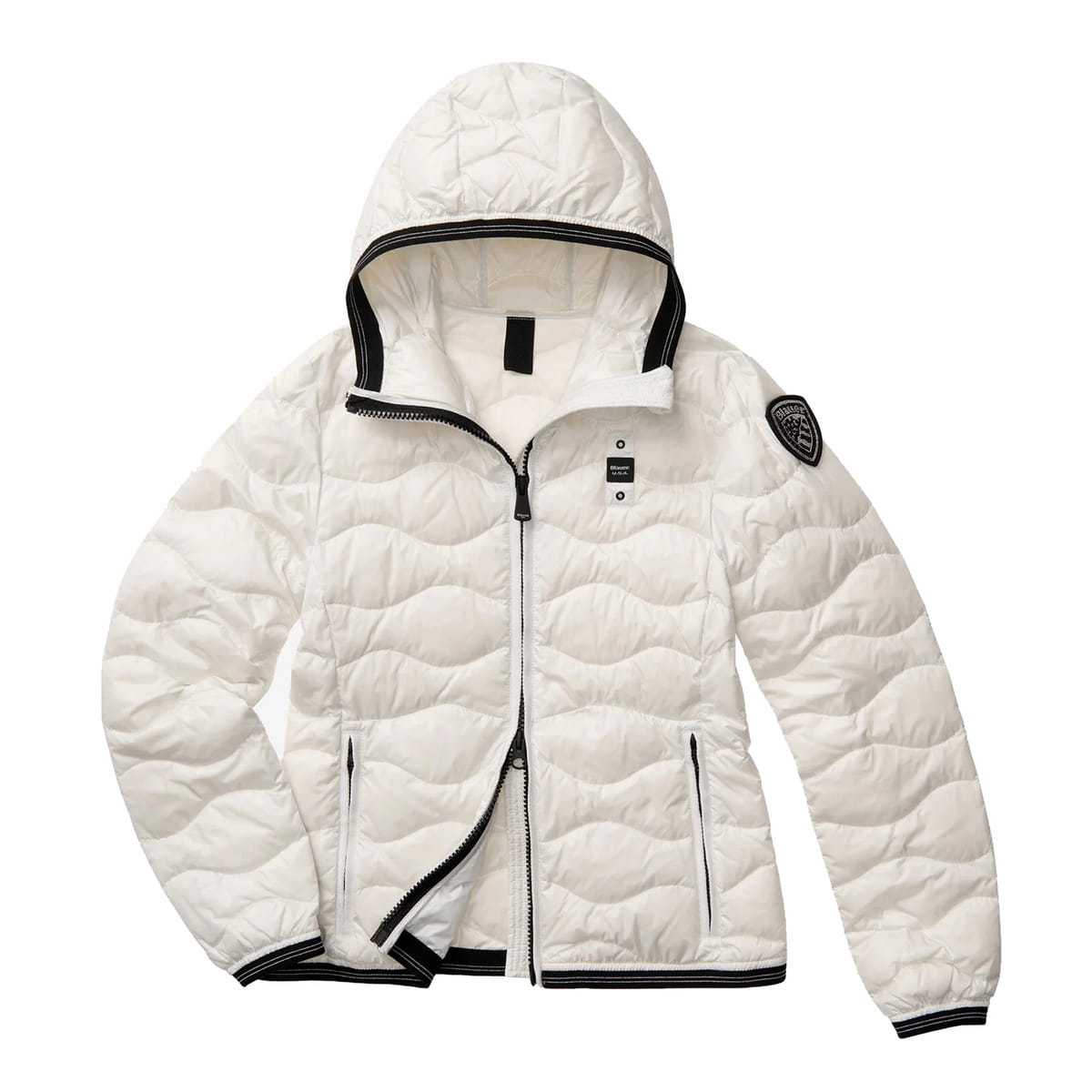 Blauer Piumino Con Cappuccio Ad Onde Camelia Bianco Donna