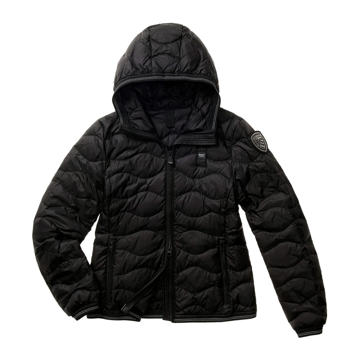 Blauer Piumino Con Cappuccio Ad Onde Camelia Nero Donna
