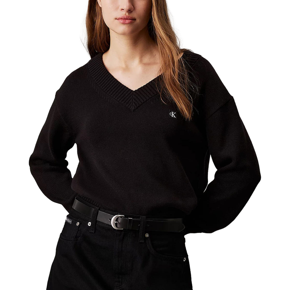 MAGLIONE SCOLLO V PATCH LOGO DONNA