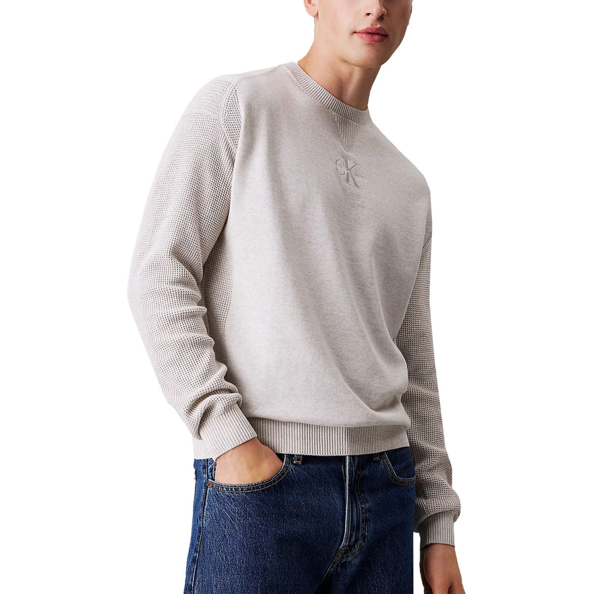 MAGLIONE GIROCOLLO LOGO CON INSERTI NIDO D'APE