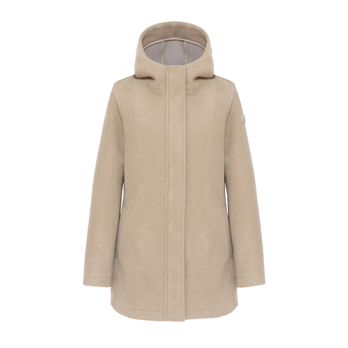 CAPPOTTO CORTO CON CAPPUCCIO IN LANA NEOPRENE DONNA