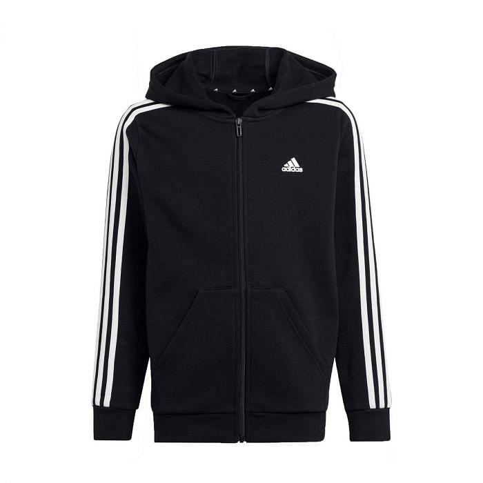 ADIDAS FELPA FULL ZIP CON CAPPUCCIO 3 STRIPES BAMBINO 047725801 BLK BLACK WHITE Felpe Abbigliamento Bambino Moda