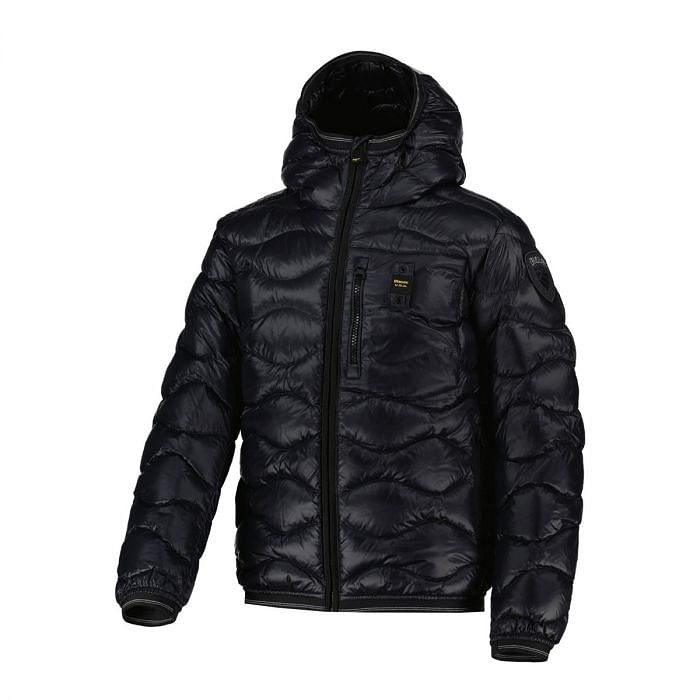 BLAUER PIUMINO CON CAPPUCCIO AD ONDE BAMBINO 050124201 999 NERO Piumini Giacconi Bambino Moda