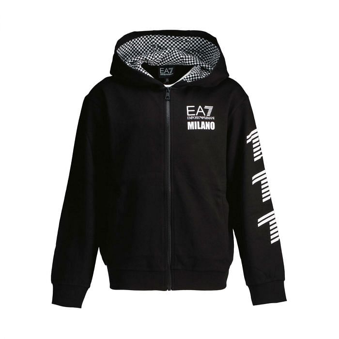 EA7 EMPORIO ARMANI FELPA FULL ZIP CON CAPPUCCIO GRAPHIC BAMBINO 047842001 1200 BLACK Felpe Abbigliamento Bambino Moda