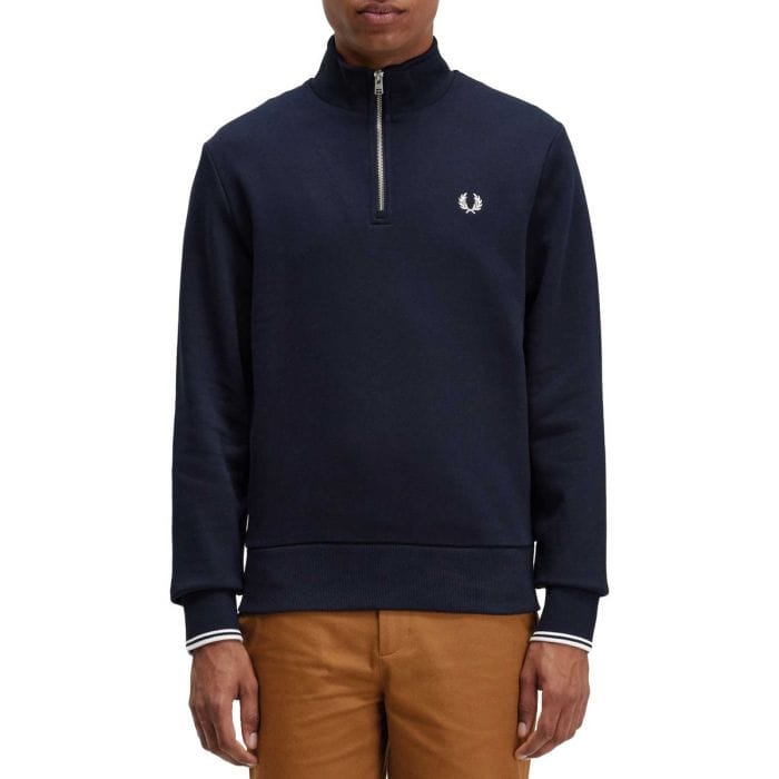 FRED PERRY FELPA MEZZA ZIP LOGO 048145201_608 BLU NAVY