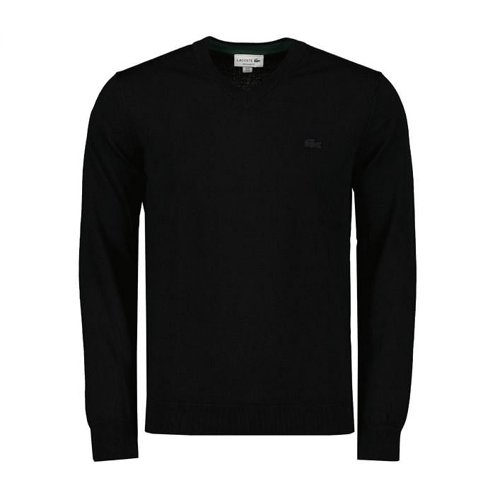 LACOSTE MAGLIONE SCOLLO V MERINO COCCODRILLO IN TONO 050193701 031 NERO Maglione Casual Uomo Moda