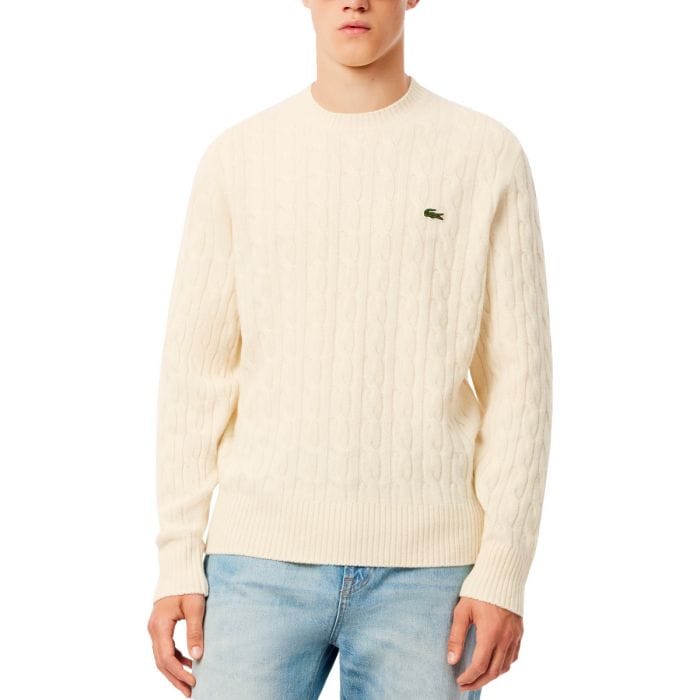 LACOSTE MAGLIONE GIROCOLLO TRECCIA IN LANA CARDATA