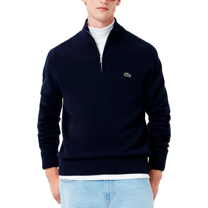 LACOSTE - MAGLIONE MEZZA ZIP IN LANA CARDATA - 050215601_166 - BLU