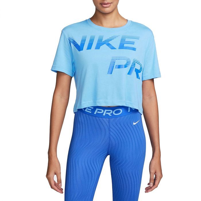 NIKE T SHIRT CROP NIKE PRO DONNA 048778701 412 UNIVERSITY BLUE Maglia Abbigliamento Training e Palestra Sport