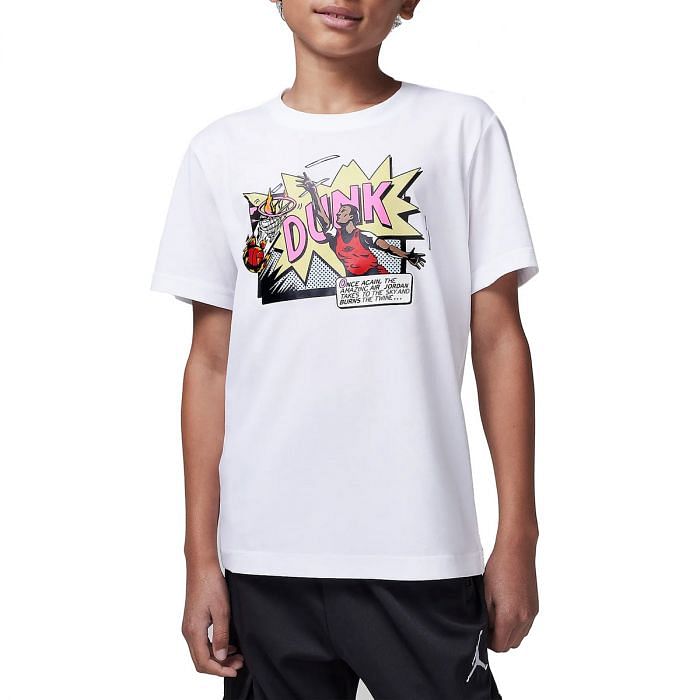 NIKE JORDAN T SHIRT AIR JORDAN COMICS DUNK BAMBINO 049632901 001 WHITE Maglia Abbigliamento Bambino Moda