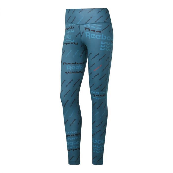 REEBOK LEGGINGS WORKOUT ALLOVER PRINT DONNA 040087001 TEAL HERITAGE TEAL Pantaloni Abbigliamento Training e Palestra Sport