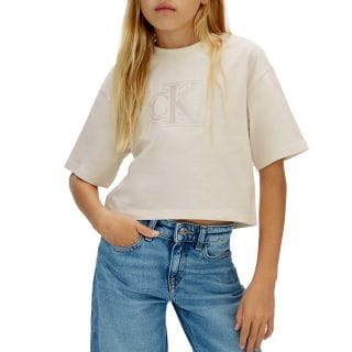Calvin Klein Ig0ig03062 T Shirt Boxi Velvet Monogram Bambina Abbigliamento Bambino Junior
