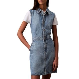 Calvin Klein Lv047b074g Abito Scamiciato In Denim Donna Casual Donna