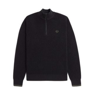 Fred Perry K8557 Maglione Mezza Zip In Cotone Waffle Casual Uomo