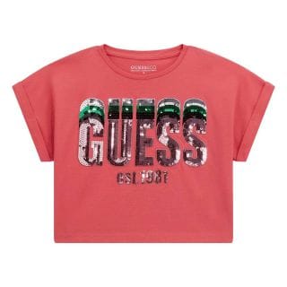 Guess J5ri10k8hm4 T-shirt Crop Paillettes Bambina Abbigliamento Bambino Junior