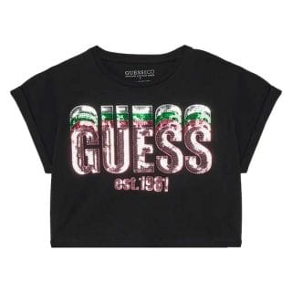 Guess J5ri10k8hm4 T-shirt Crop Paillettes Bambina Abbigliamento Bambino Junior