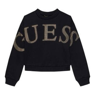 Guess J5yq09 Felpa Scritta Strass Giro Cropp Felpata Bambina Abbigliamento Bambino Junior