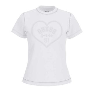 Guess V6gi09k2976 T Shirt Con Cuore Ricamato Lison Donna Casual Donna