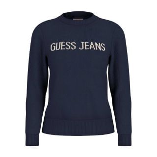 Guess W4br10z3hm1 Maglione Girocollo Cotone Logo Intarsio Donna Casual Donna