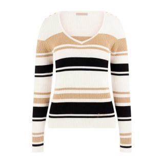 Guess W5rr22z2y72 Maglia Scollo V In Viscosa Evie Striped Donna Casual Donna
