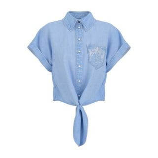 Guess W6gh18d0713 Camicia Cropp Ss Nodo Vita Ambra Donna Casual Donna