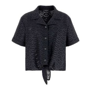 Guess W6gh48w1881 Camicia Cropp Ss Nodo Vita San Gallo Sharon Donna Casual Donna