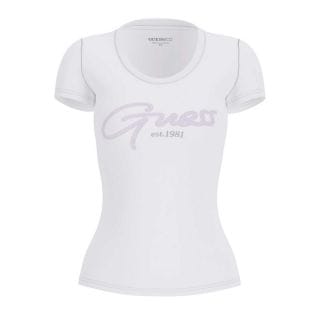 Guess W6gi14k3033 T Shirt Script Cotone Stretch Donna Casual Donna