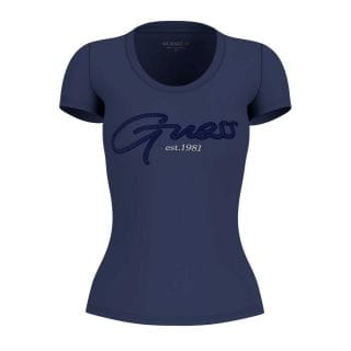 Guess W6gi14k3033 T Shirt Script Cotone Stretch Donna Casual Donna