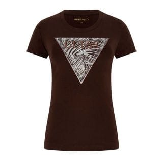 Guess W6gi19k3042 T Shirt Stras Zebra Triangle Donna Casual Donna