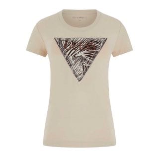 Guess W6gi19k3042 T Shirt Stras Zebra Triangle Donna Casual Donna