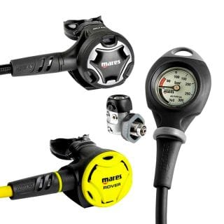 MARES DUAL 15X DIN 300 + OCTOPUS ROVER + MANOMETRO MISSION COMPACT