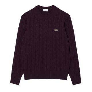 Lacoste Ah2924 Maglione Girocollo Treccia Lana Cardata Casual Uomo