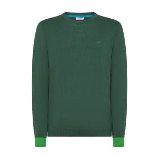 Sun 68 K44127 Maglione Girocollo In Lana E Cotone Toppa A Contrasto Casual Uomo