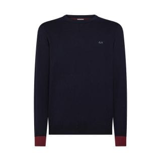 Sun 68 K45143 Maglione Girocollo Lana Cotone Toppa A Contrasto Casual Uomo