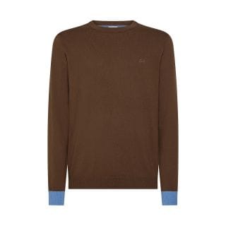 Sun 68 K45143 Maglione Girocollo Lana Cotone Toppa A Contrasto Casual Uomo