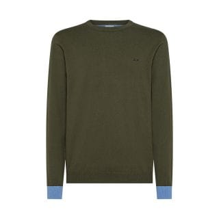 Sun 68 K45143 Maglione Girocollo Lana Cotone Toppa A Contrasto Casual Uomo