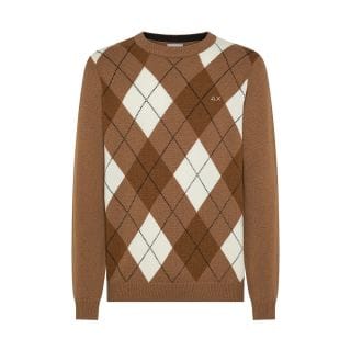 Sun 68 K45160 Maglione Girocollo Lana Mix Cachemire Argyle Casual Uomo