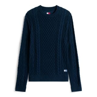 Tommy Jeans Dm0dm22101 Maglione Girocollo Slim Badge Cable Treccia Casual Uomo