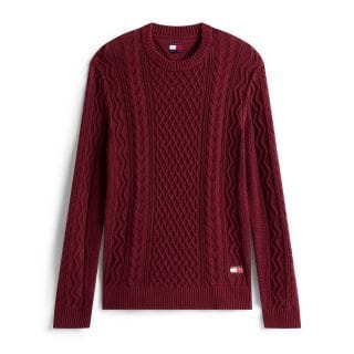 Tommy Jeans Dm0dm22101 Maglione Girocollo Slim Badge Cable Treccia Casual Uomo