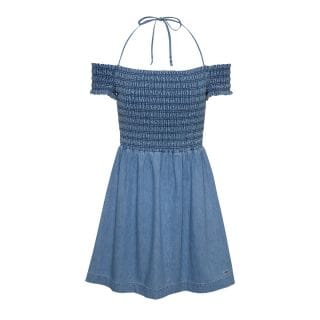 Tommy Jeans Dw0dw20677 Abito Chambray Fit & Flare Dress Donna Casual Donna