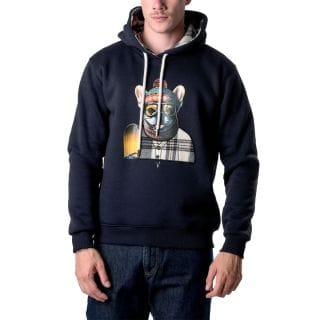 V2 Fucapbull Felpa Cappuccio Grafica Buldog Casual Uomo