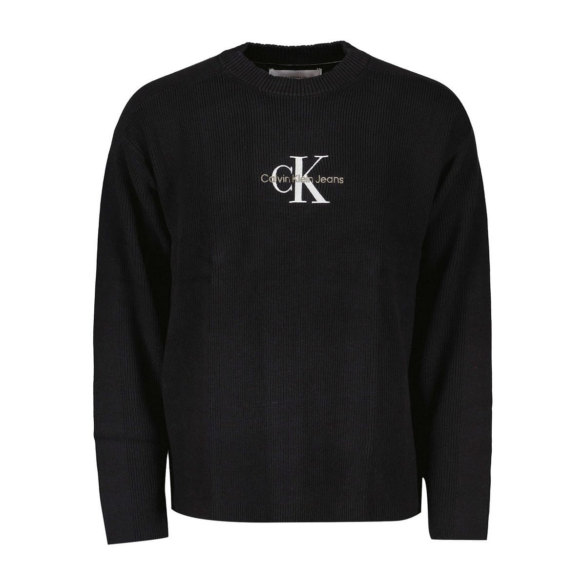 CALVIN KLEIN MAGLIONE GIROCOLLO IN COTONE LOGO 048056301 BEH BLACK Maglione Casual Uomo Moda