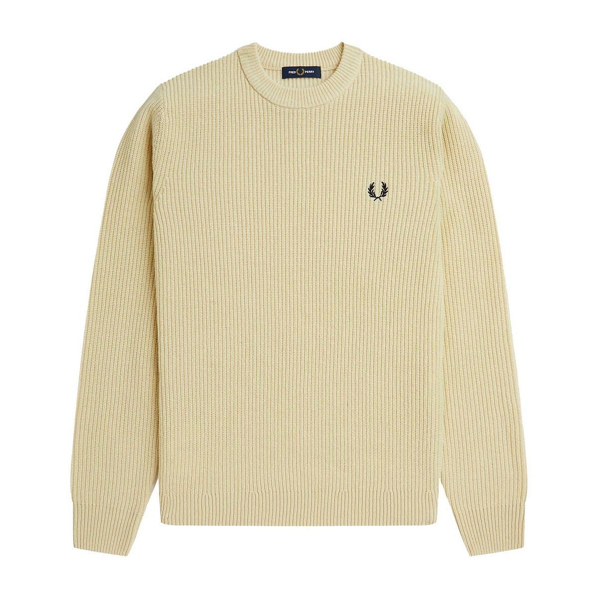 FRED PERRY MAGLIONE GIROCOLLO IN LANA A COSTA INGLESE 048551701 691 HOAT MEAL Maglione Casual Uomo Moda