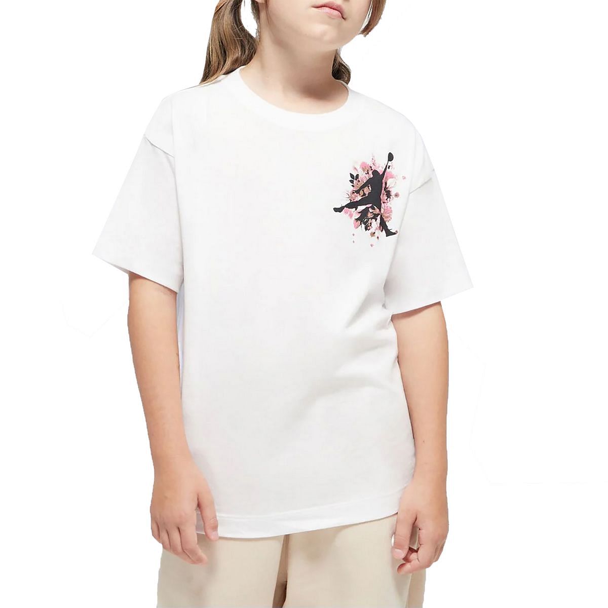 NIKE JORDAN T SHIRT FLORAL JUMPMAN BAMBINA 049631401 001 WHITE Maglia Abbigliamento Bambino Moda