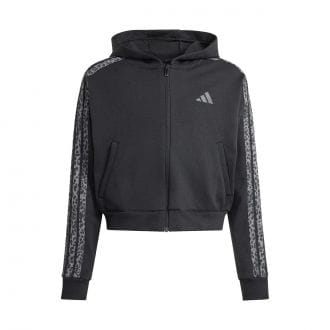 Adidas Kc7203 Felpa Full Zip Con Cappuccio Jgan 3 Stripes Bambina Abbigliamento Training E Palestra Junior