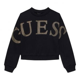 Guess J5yq09 Felpa Scritta Strass Giro Cropp Felpata Bambina Abbigliamento Bambino Junior