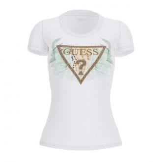 Guess W6gi12k3027 T Shirt Stras Flower Triangle Donna Casual Donna