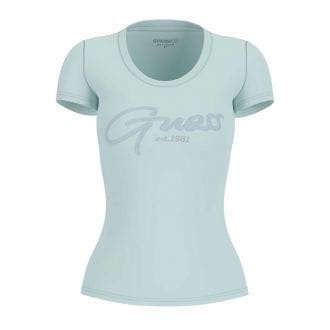 Guess W6gi14k3033 T Shirt Script Cotone Stretch Donna Casual Donna