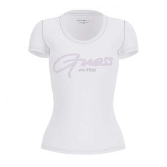 Guess W6gi14k3033 T Shirt Script Cotone Stretch Donna Casual Donna